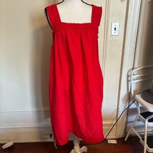Everlane smoked  100% linen bright  Red/Orange dress Size Extra Large